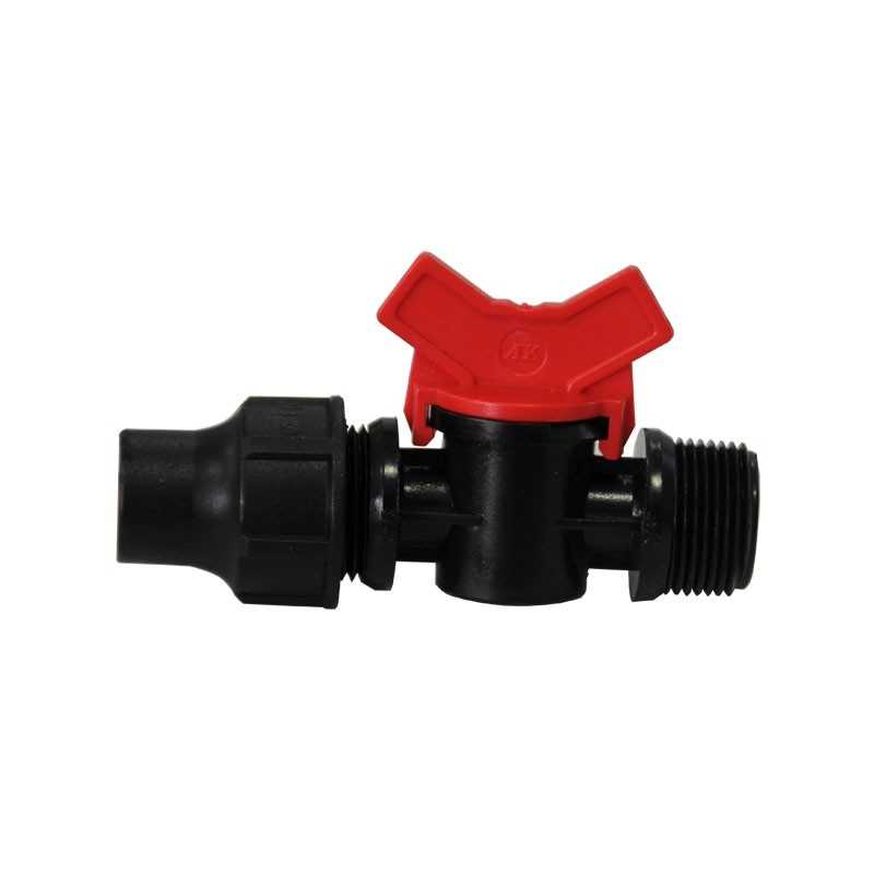 Mini Ventil Gewindeanschluss 3/4'' - Schlauchanschluss Niedrigdichte 16mm Mini Ventil Gewindeanschluss 3/4'' - Schlauchanschluss Niedrigdichte 16mm