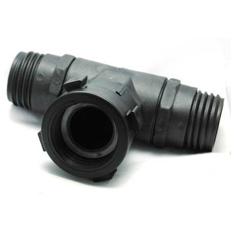 Female S60x6 Swivel Nut Fitting with Tee and Dual Male S60x6 Outlet