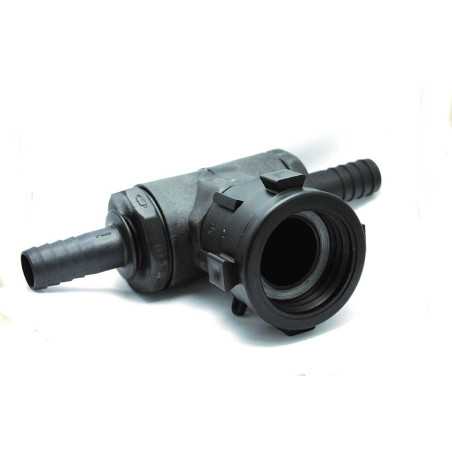 Female S60x6 swivel nut fitting with Tee and double male barbed outlet 25mm