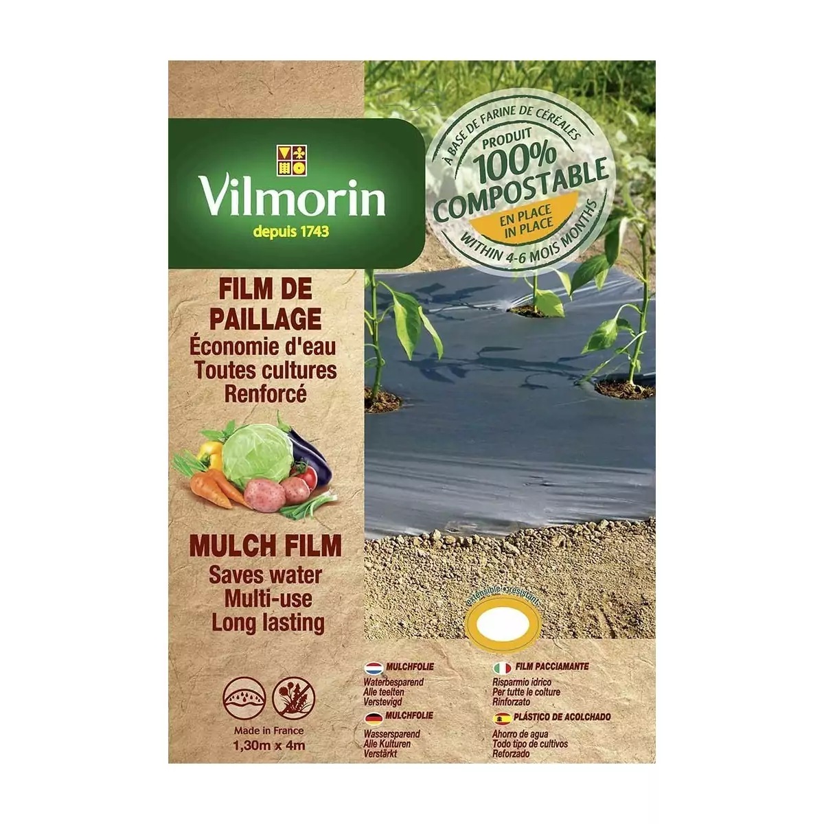 Reinforced mulch film - cereal flour - 1,30m x 4m - 35μm