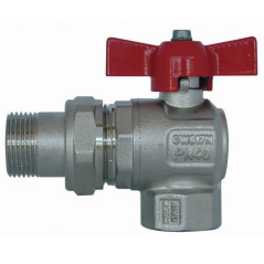 Kugelhahn aus Messing verchromt Stecker / Buchse abgewinkelt 3/4 ‚'