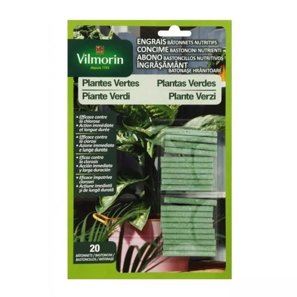 Engrais bâtonnets nutritifs VILMORIN pour plantes vertes 4LG blister de 20