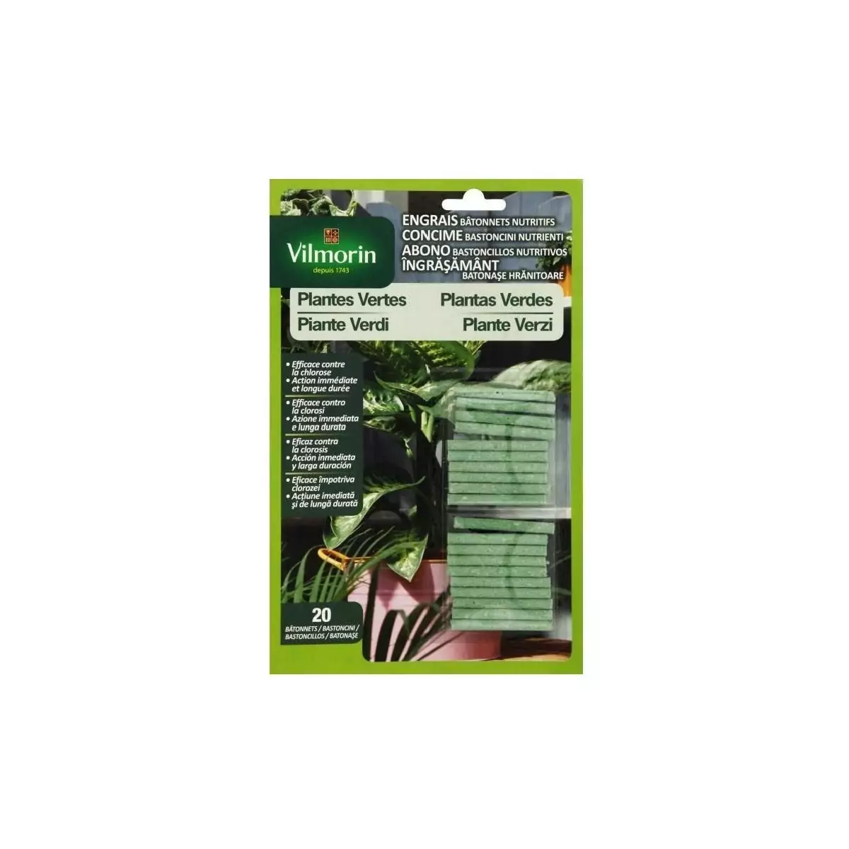 Engrais bâtonnets nutritifs VILMORIN pour plantes vertes 4LG blister de 20