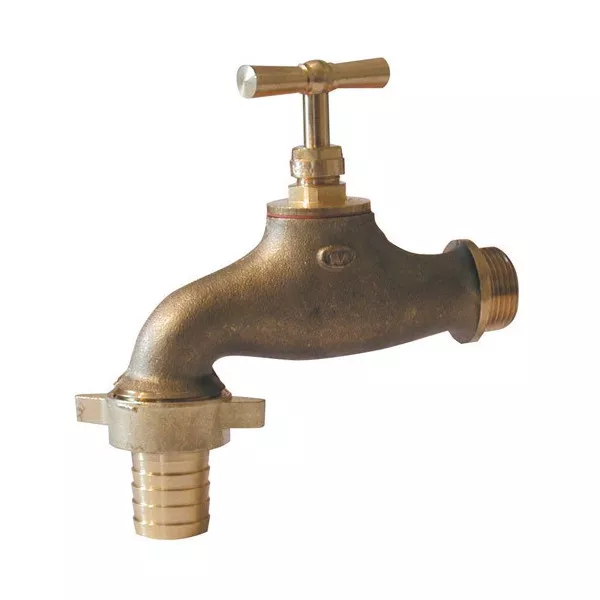 Brushed brass watering tap with fluted outlet 15mm