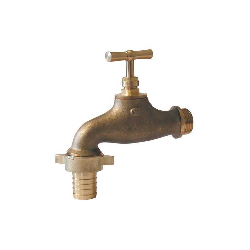 Gartenwasserhahn aus gebürstetem Messing mit geripptem Ausgang 19mm Gartenwasserhahn aus gebürstetem Messing mit geripptem Ausgang 19mm