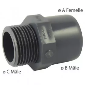 Adapter male / female or male / male in mixed PVC to screw and stick