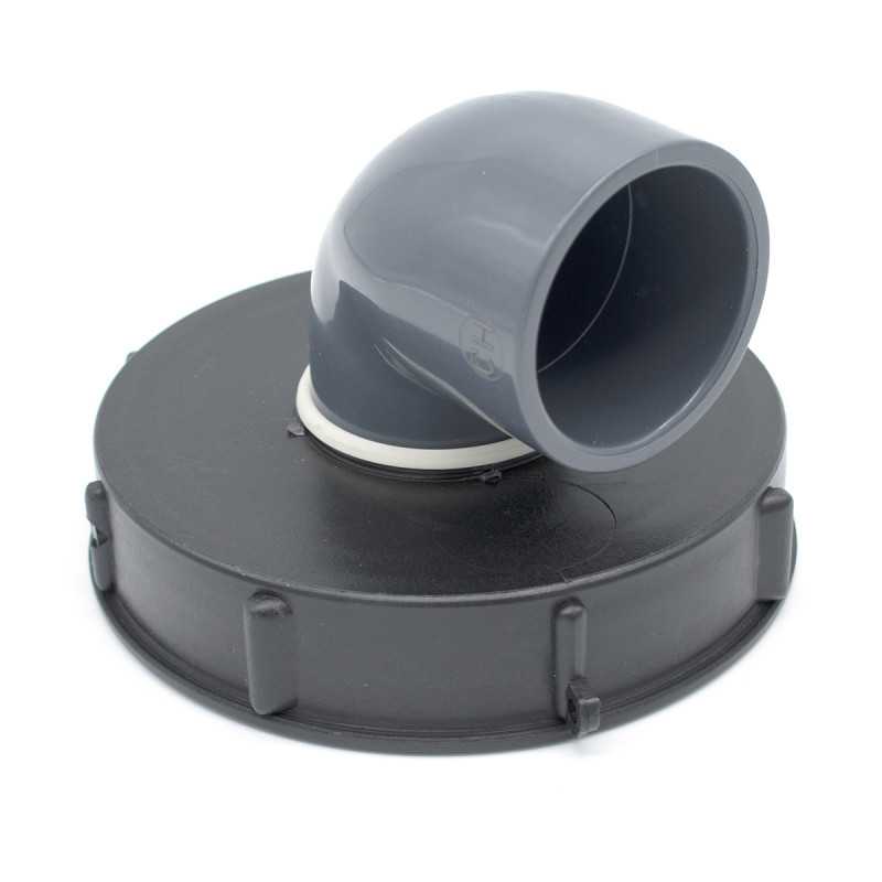 Coperchio 15cm con gomito PVC 90° per cisterna IBC 1000 litri Coperchio 15cm con gomito PVC 90° per cisterna IBC 1000 litri
