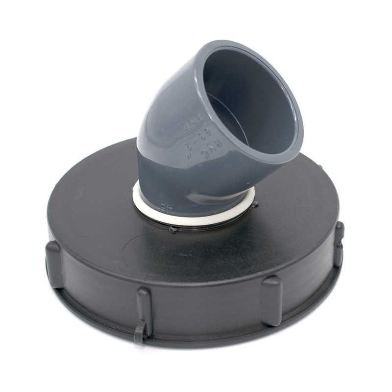 Coperchio 15cm con gomito PVC 45° per cisterna IBC 1000 litri Coperchio 15cm con gomito PVC 45° per cisterna IBC 1000 litri