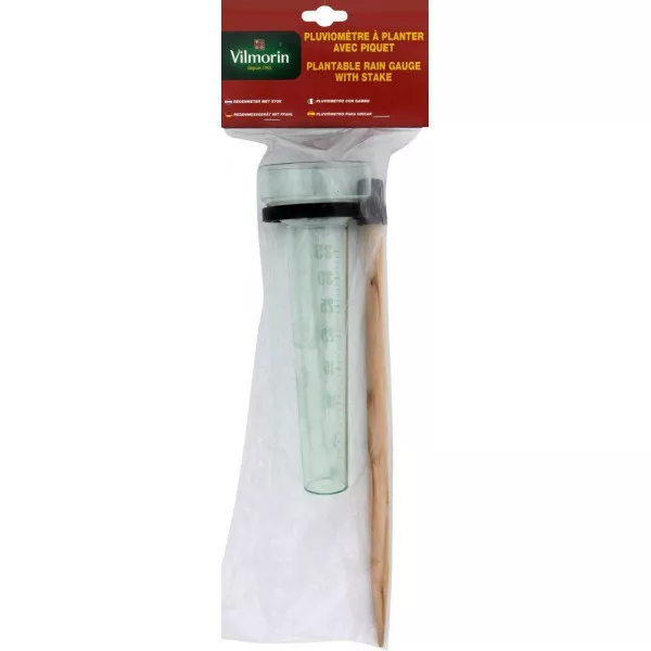 Rain gauge to plant with wooden stake