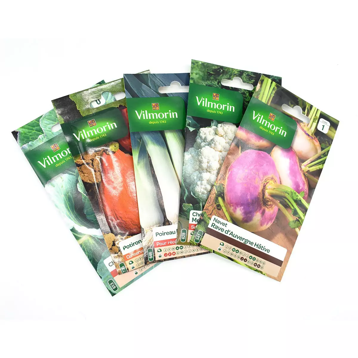 Pack de 5 sachets de graines légumes d'hiver : navet - chou fleur- poireau - potimarron - chou