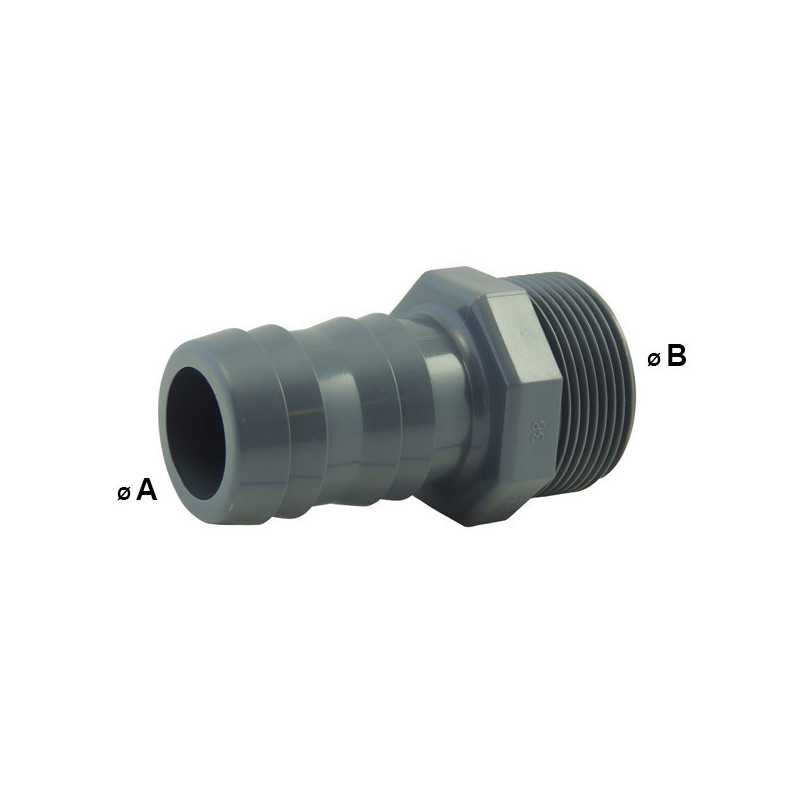 Boccola spinata maschio PVC-U a vite PN16: collegamento portatubo