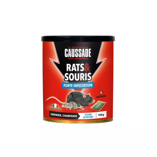 Raticide Rats & Souris –Céréales forte infestation, boite de 150grs ( 6x25grs)