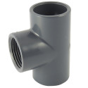 Te 90° Hembra / Hembra / Hembra con derivaci&oacute;n central roscada en PVC