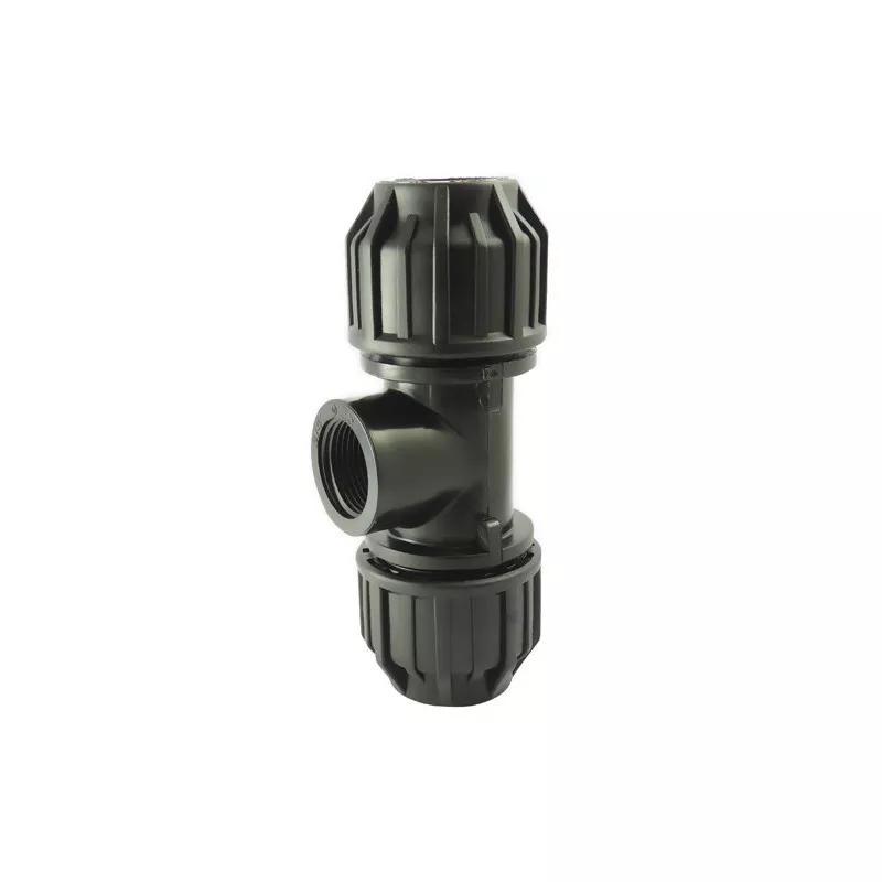 Compression fitting 90 ° tee with tapped bypass