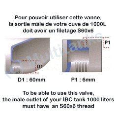 Vanne papillon avec écrou flottant en aluminium S60x6 pour cuve 1000 litres IBC