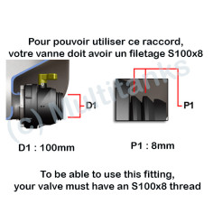 Raccord S100x8 femelle -robinet jardin droit 1/4 de tour