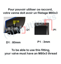 Raccord femelle M80x3 - male camlock 2 pouces