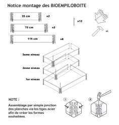 Carré potager en bois naturel 3 étages 1200 x 1200mm