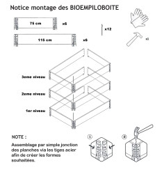 Bac potager carré H.22,5 cm 150x150 en bois - montage par