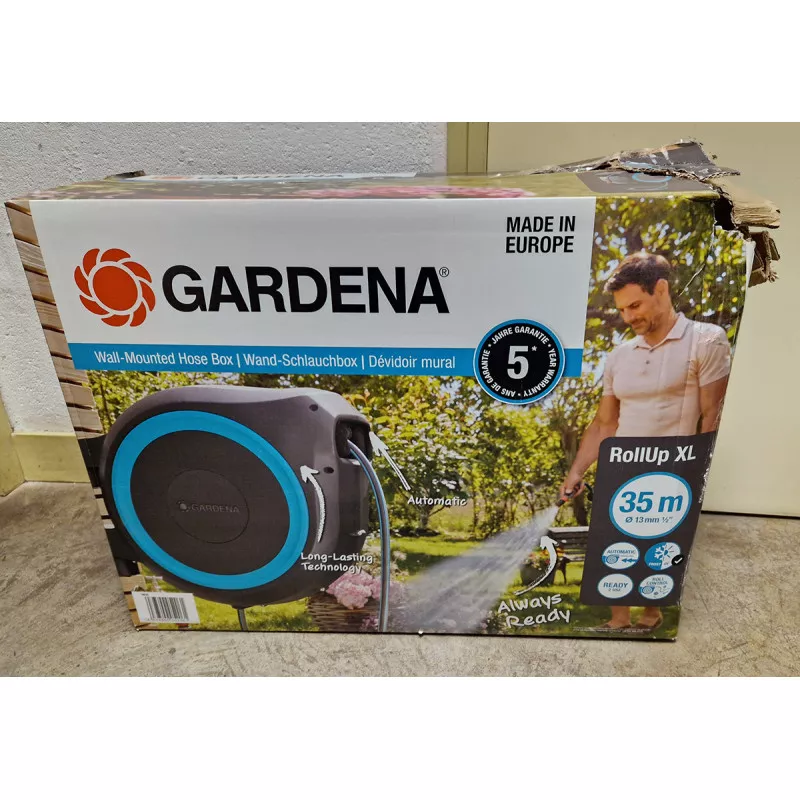 RollUp XL 35 m Wall Mounted Automatic Reel - GARDENA (Turquoise Blue)