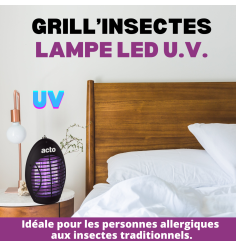 GRILL'INSECTES - Lampe LED UV 12 LED basse consommation protège 30m²