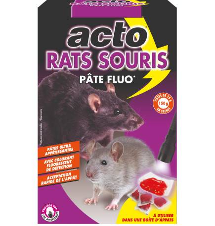 ACTO RATS-SOURIS Anti-rongeurs Pâte appât FLUO - 150grs