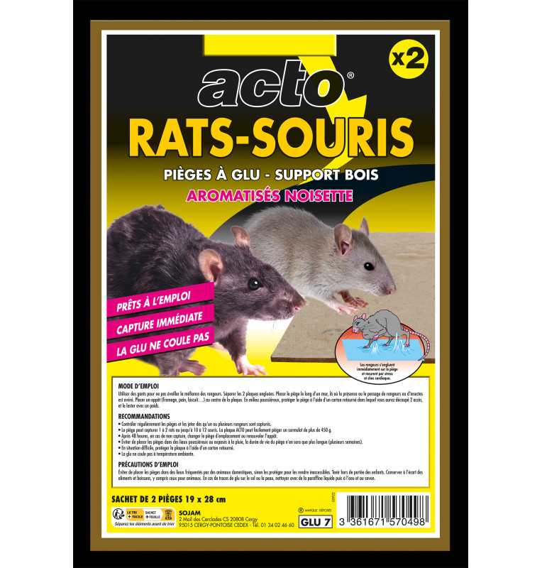 Trappole per colla ACTO repellenti per roditori per ratti e topi - Supporto  per legno aromatizzato alla nocciola - Disinfestazio