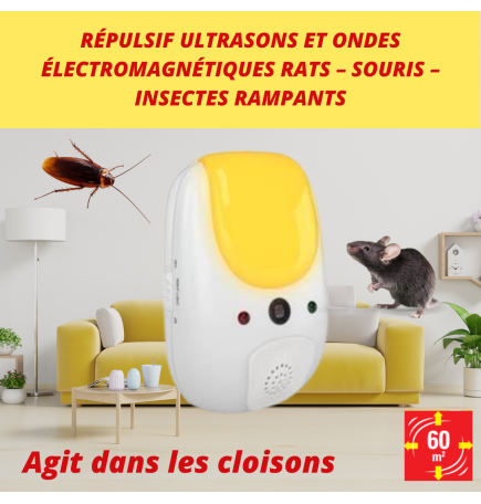 Ultrason anti souris et insectes rampants sur 60m² -Stopmulti 60