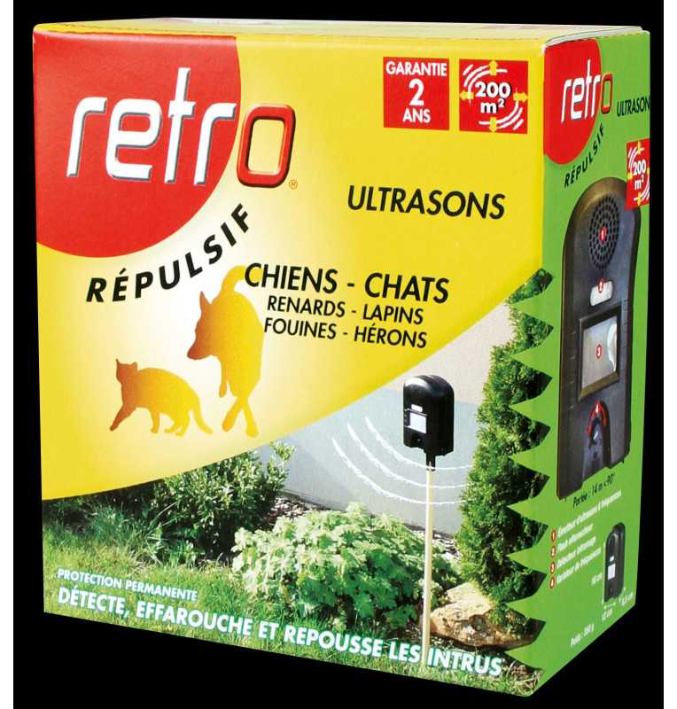 RETRO Répulsif ULTRASONS – Protection contre Chiens, Chats, Lapins,  Renards, Fouines, Hérons.