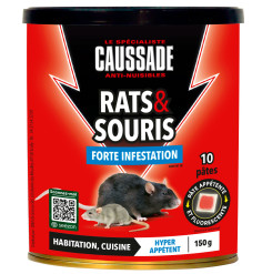 Raticide Rats & Souris - Pat'Appât Espèces résistantes , boite de 150grs (  15x10grs)