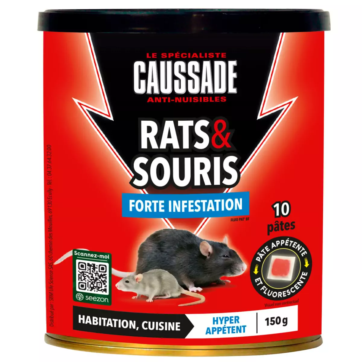Raticide Rats & Souris - Pat'Appât forte infestation 150gs , boite de 15 x  10grs