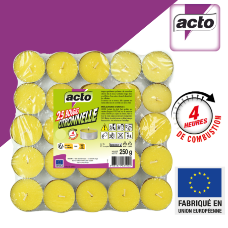 Set di 25 candele compatte alla citronella: protezione di 4 ore contro le zanzare