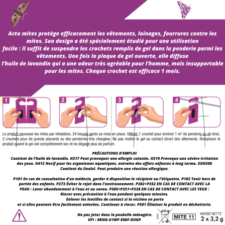 ACTO Spécial Mites Textiles - Protection Garde-Robe 6 Crochets