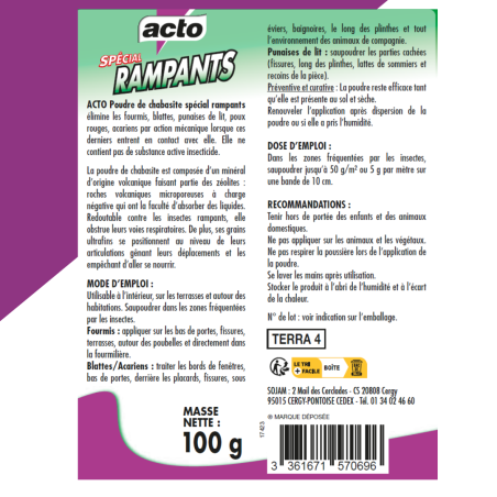 ACTO Poudre Anti-Insectes Rampants Chabasite 100% Naturelle