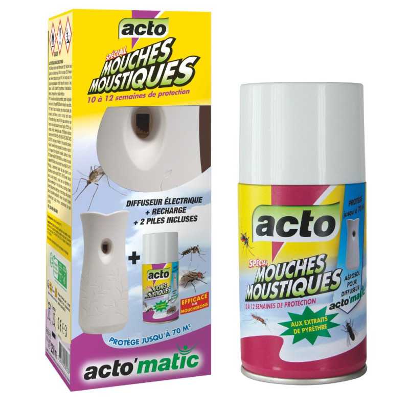 Pack difusor electrónico ACTO'matic antimoscas y mosquitos con 2 recambios Pack difusor electrónico ACTO'matic antimoscas y mosquitos con 2 recambios