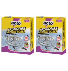Lot de 2 paquets de spirales anti-moustiques tigre Multitanks avec 20 spirales et 4 supports inclus.