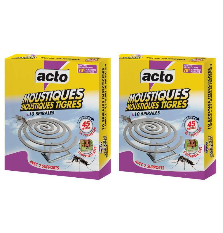Lot de 2 paquets de spirales anti-moustiques tigre Multitanks avec 20 spirales et 4 supports inclus.
