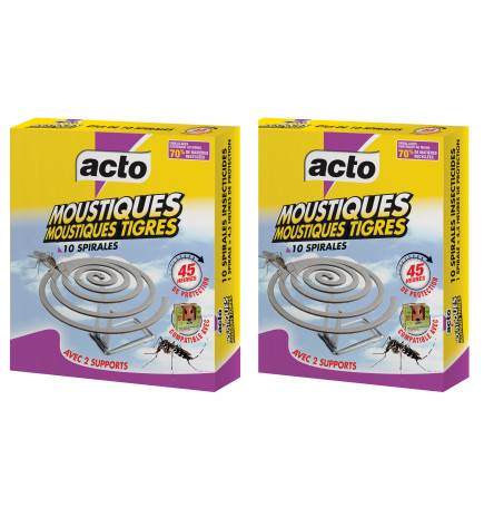 Lot de 2 paquets de spirales anti-moustiques tigre Multitanks avec 20 spirales et 4 supports inclus.