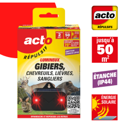 Gros plan sur les LED rouges clignotantes de l'effaroucheur solaire ACTO