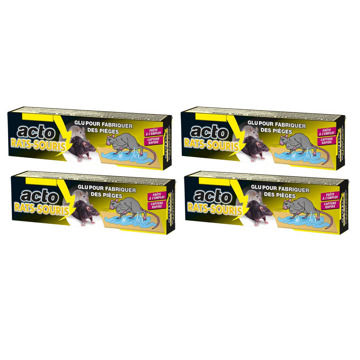 Lot de 4 tubes de glu ACTO pour le piégeage des rats et souris