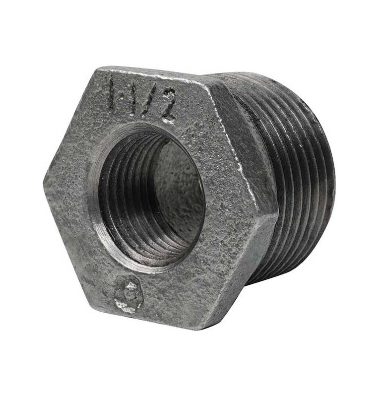 Réduction simple mâle femelle fonte malléable galvanisée aspect argenté