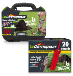 Kit Complet DETAUPEUR Valisette piège et 24 recharges pétards anti taupe pro