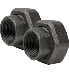 Demi-Union à Portée Plate Femelle avec Joint Fibre en Fonte Malléable à Cœur Noir - Vendu en Paire