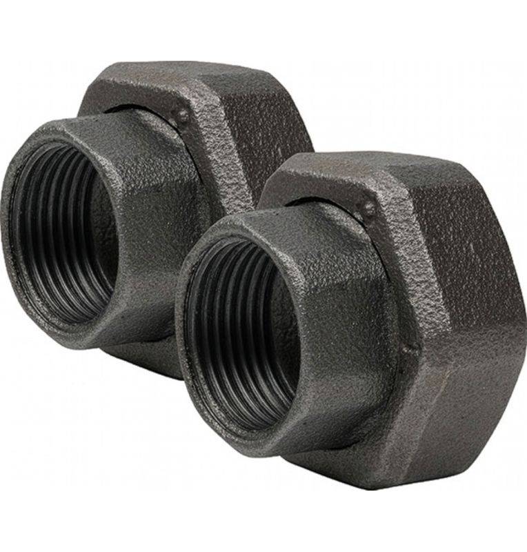 Demi-Union à Portée Plate Femelle avec Joint Fibre en Fonte Malléable à Cœur Noir - Vendu en Paire