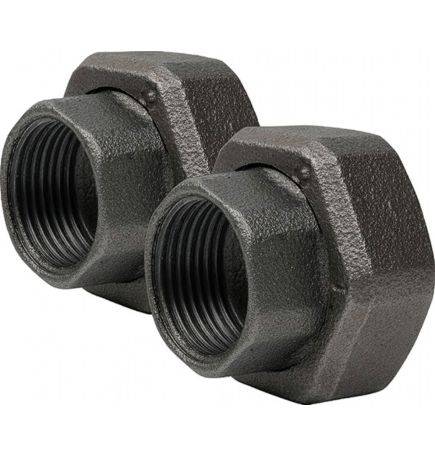 Female Flat Reach Half Union with Black Core Malleable Cast Iron Fiber Gasket - Sold as a Pair