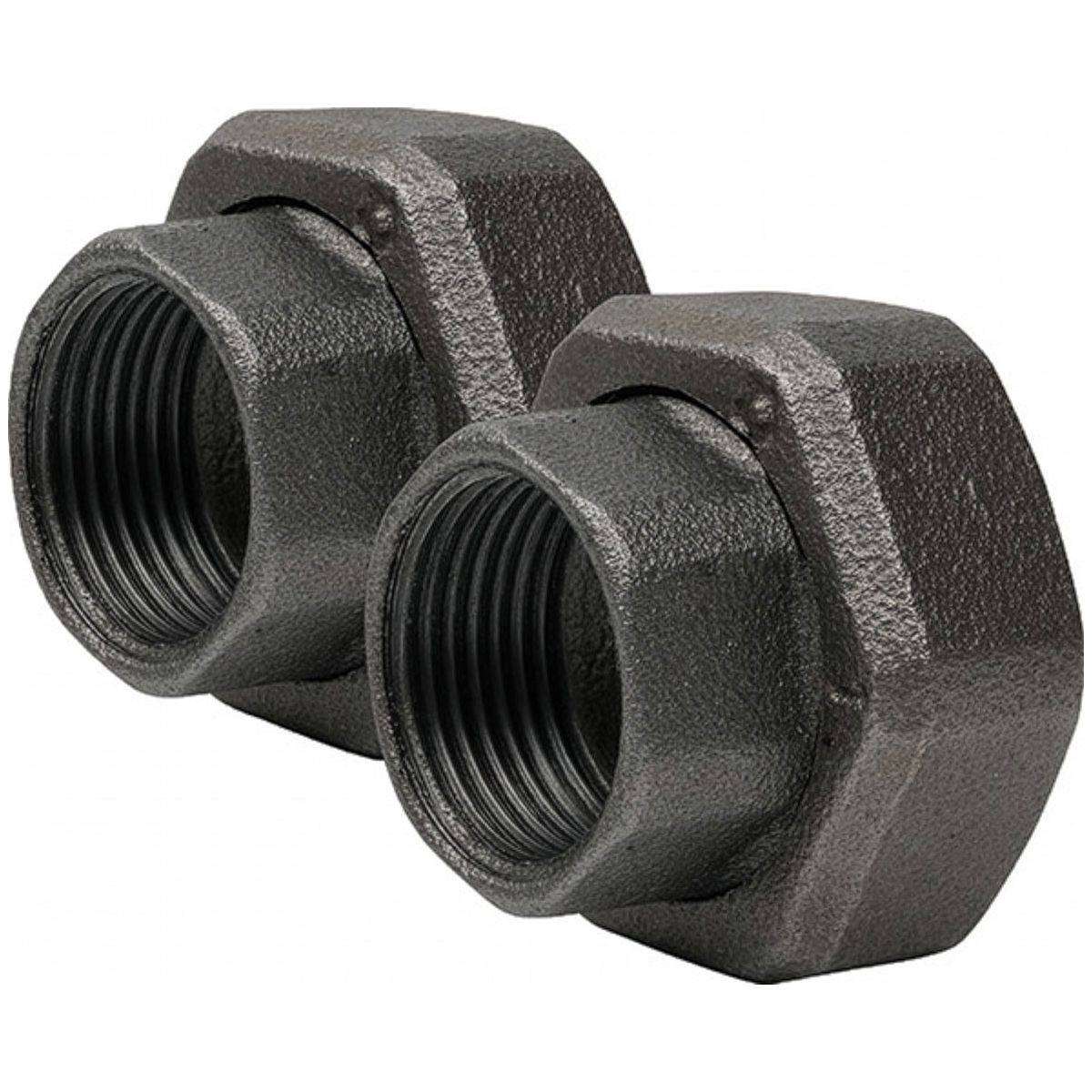 Female Flat Reach Half Union with Black Core Malleable Cast Iron Fiber Gasket - Sold as a Pair