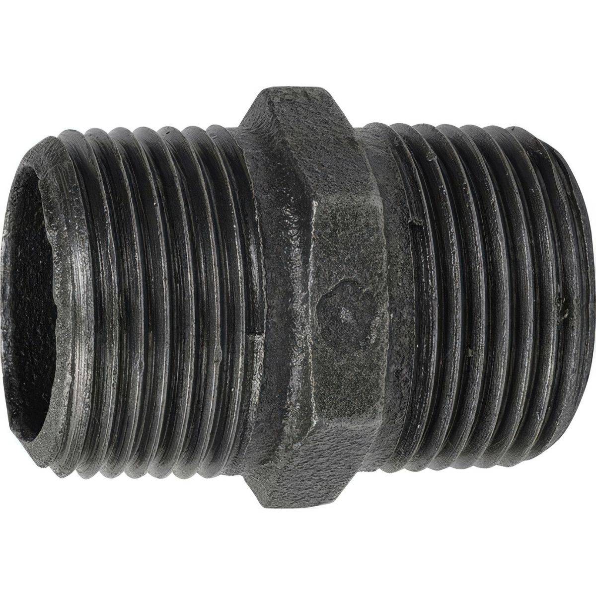 Malleable Cast Iron Male-Male Nipple with Black Heart