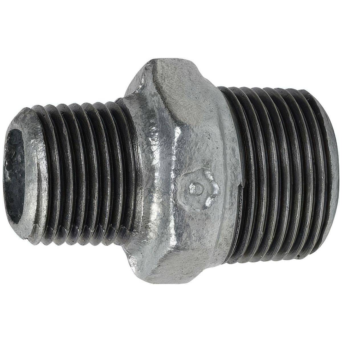 Reduced male-male nipple made of galvanized malleable cast iron