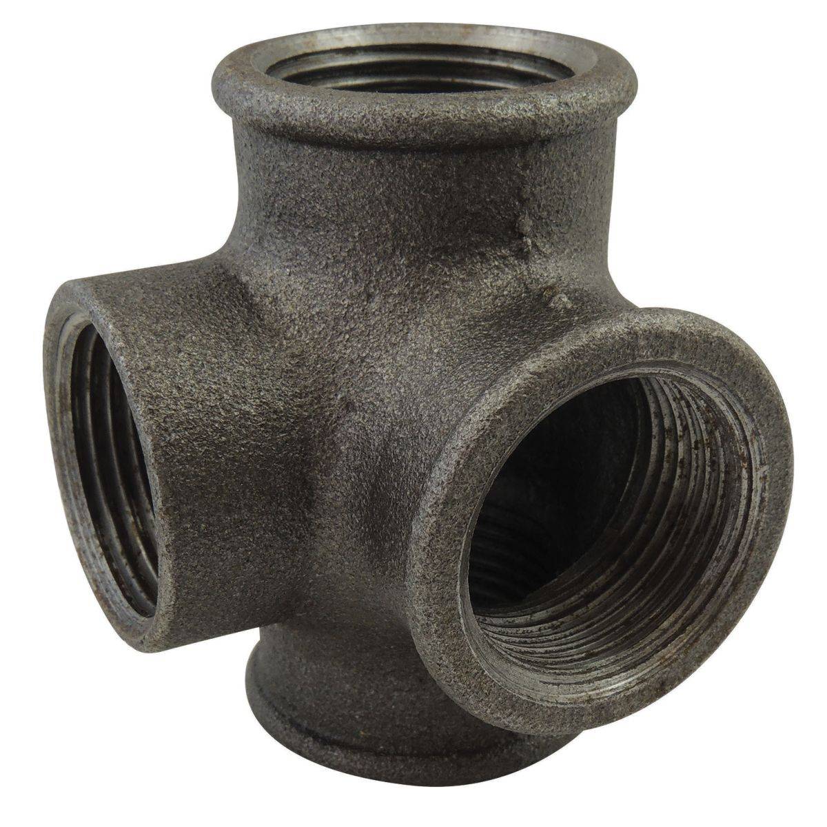 4-Wege-T-Ventil | Schwarzes Temperguss F/F/F/F EN 10242