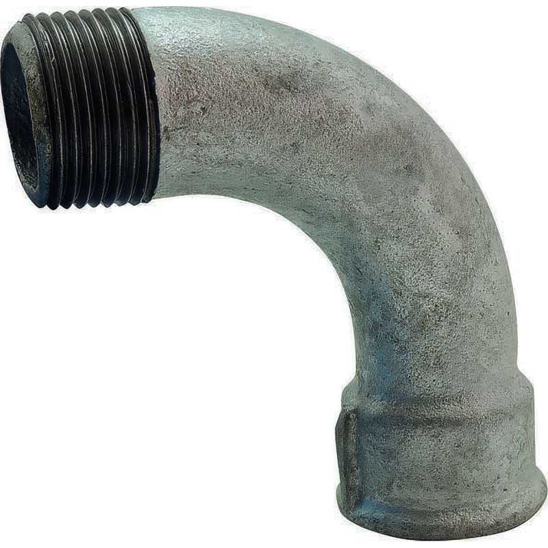 90° Winkel mit großem Radius verzinkter Hammer Gusseisen männlich weiblich | Anschluss EN 10242